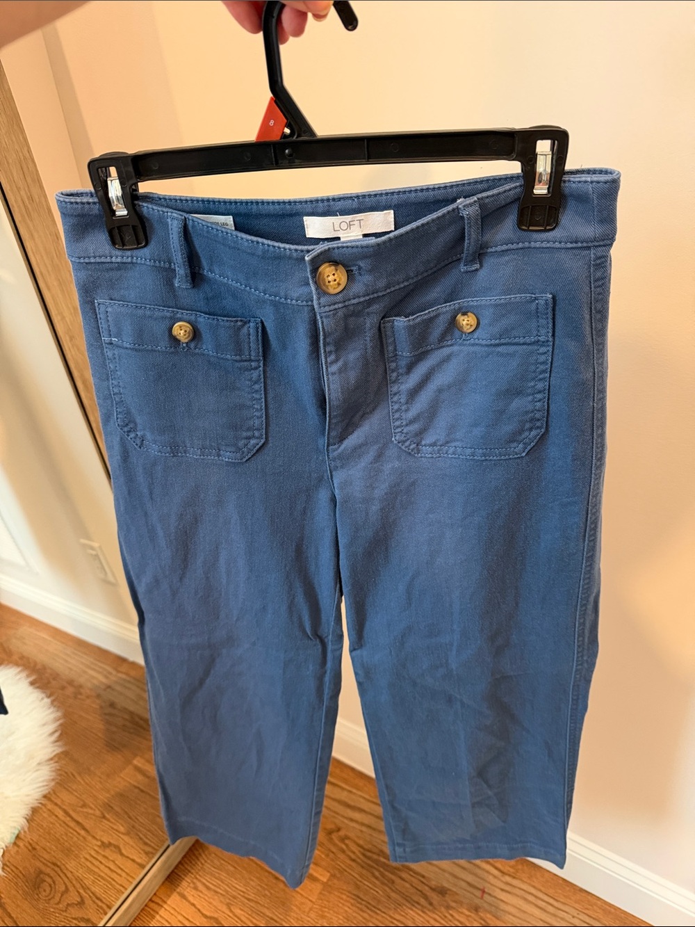LOFT Palmer Blue Cropped Wide-Leg Cotton Pants